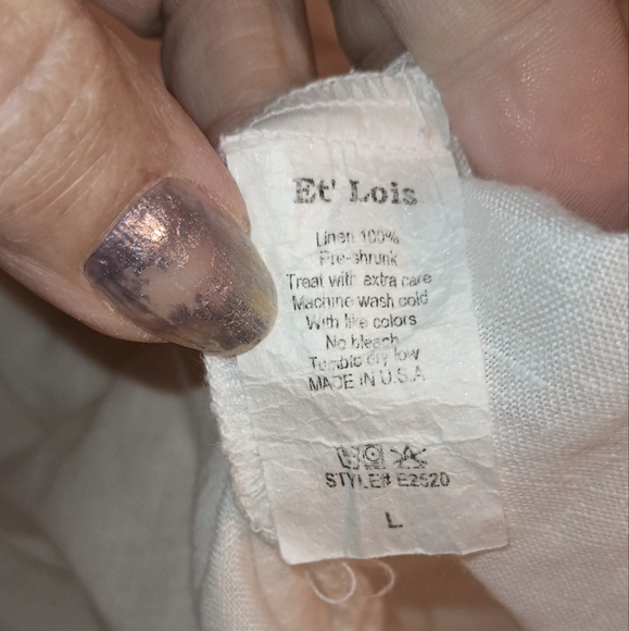 Et’Lois 100% Linen White V- Neck 3/4 Length Sleeve Tunic Size L - Picture 3 of 4